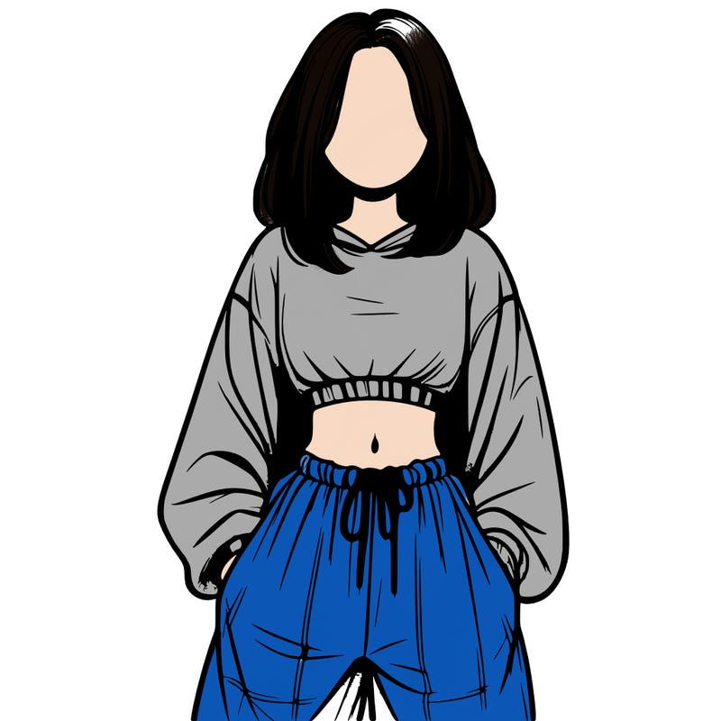 realistic girl faceless with baggy pants and a crop top