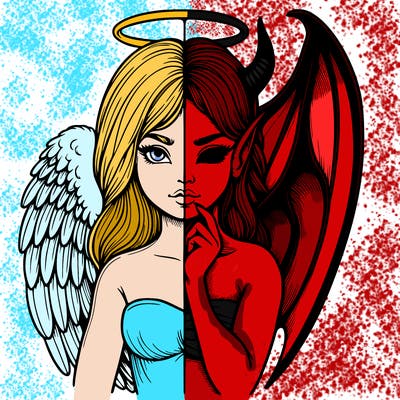 realistic angel half demon