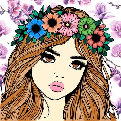 realistic girl with flowers crown