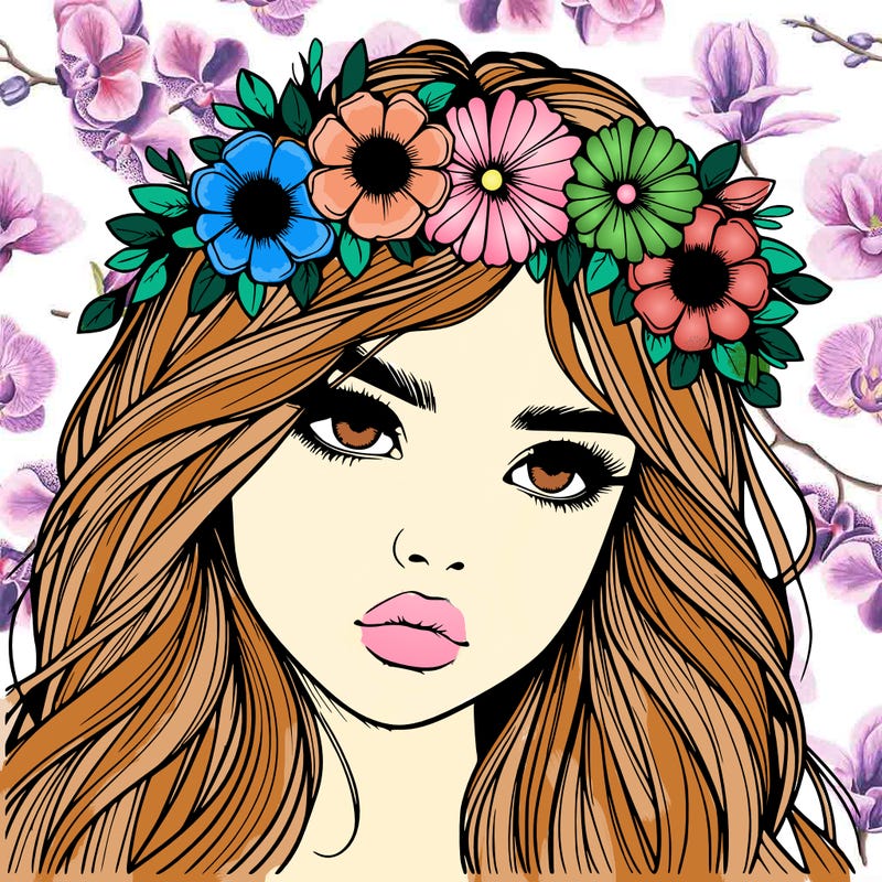 realistic girl with flowers crown