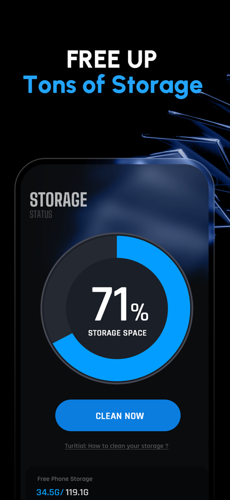 Battery Life Health Doctor Pro - Interface of the Battery Life Health Doctor Pro app showing phone storage status at 71 percent with a clean now button.