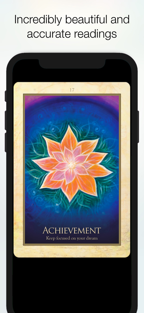 App Oráculo de Gaia exibindo a carta Conquista com uma bela ilustração de flor laranja.