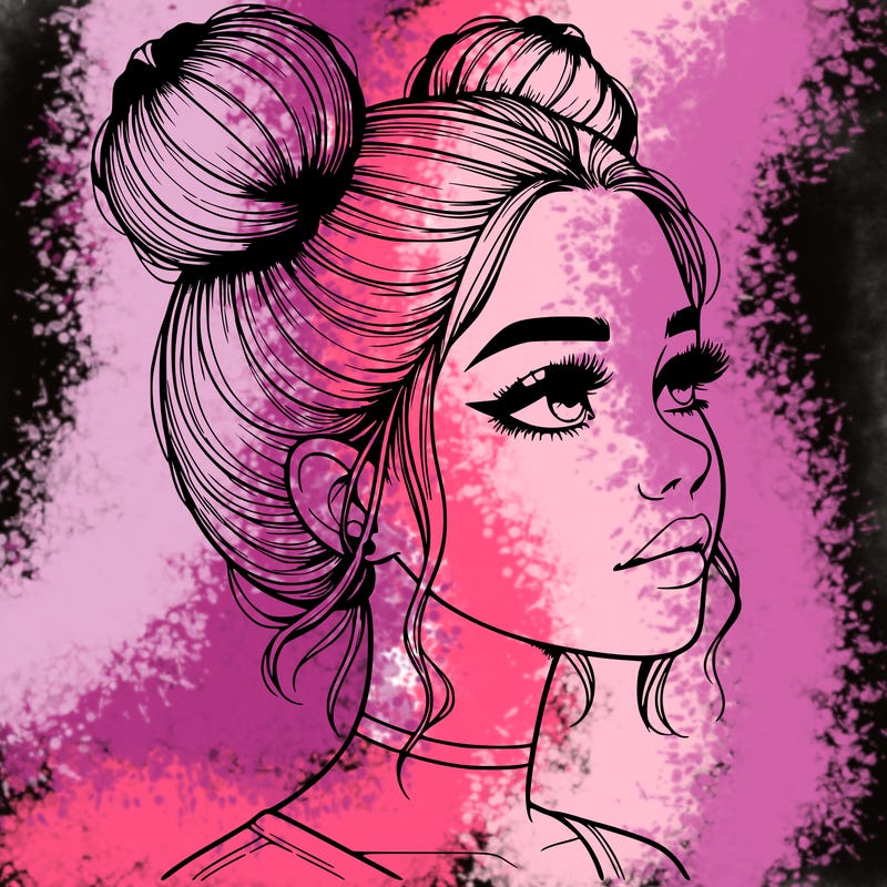 realistic girl with buns on the top of her head