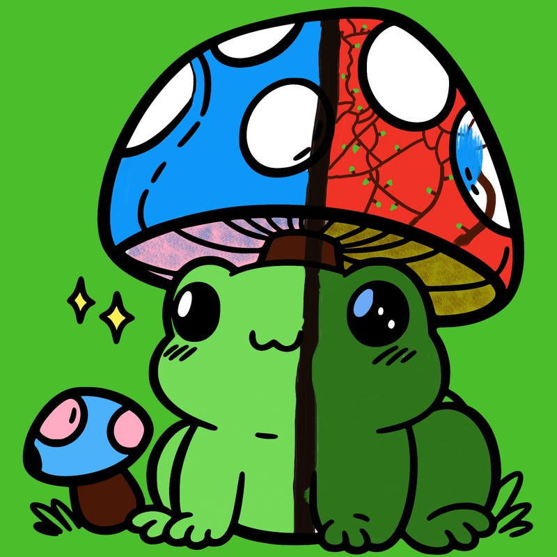 a cute frog with a mushroom hat