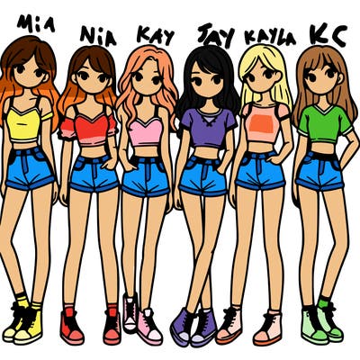 a group of girls wearing crop tops and shorts
