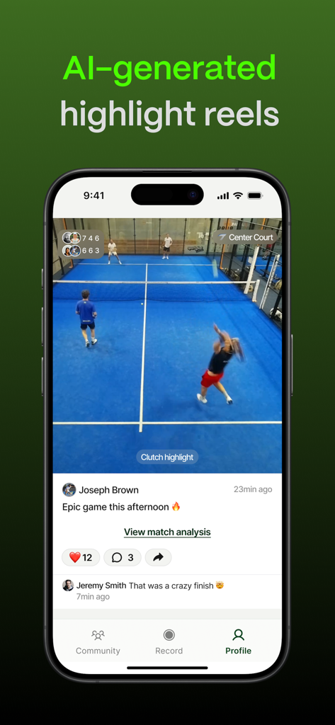 AI generated racket sports highlight reel in the Clutch app feed