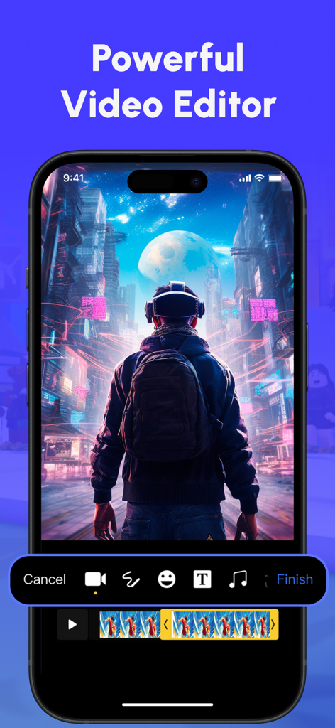 Auto Clicker : Automatic Tap ◎ - Interface of the powerful video editor in the Auto Clicker app showing editing tools and a video timeline.