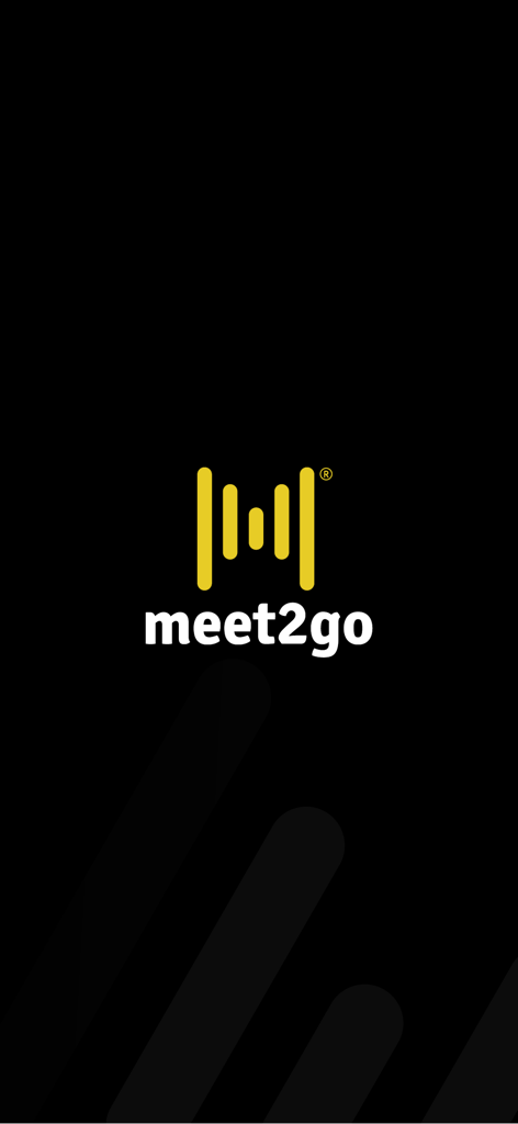 meet2go - meet2go app logo featuring a yellow soundwave icon and white text on a black background