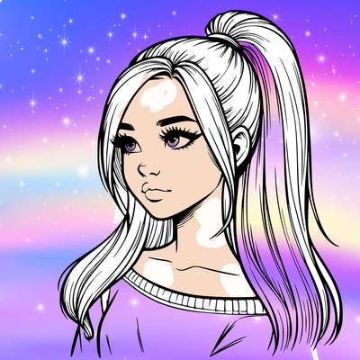 realistic girl with a high ponytail