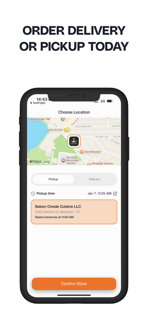C’est Bon Creole Cuisine - Cest Bon Creole Cuisine app interface showing map and options to choose pickup or delivery