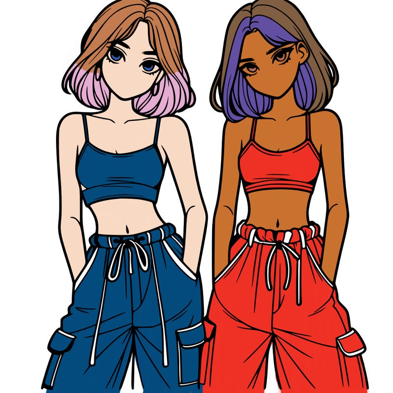 two girls with crop top with baggy pants