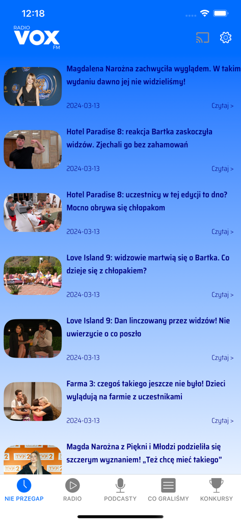 VOX FM - radio internetowe - Feed de notícias e fofocas de celebridades no aplicativo de rádio polaco VOX FM