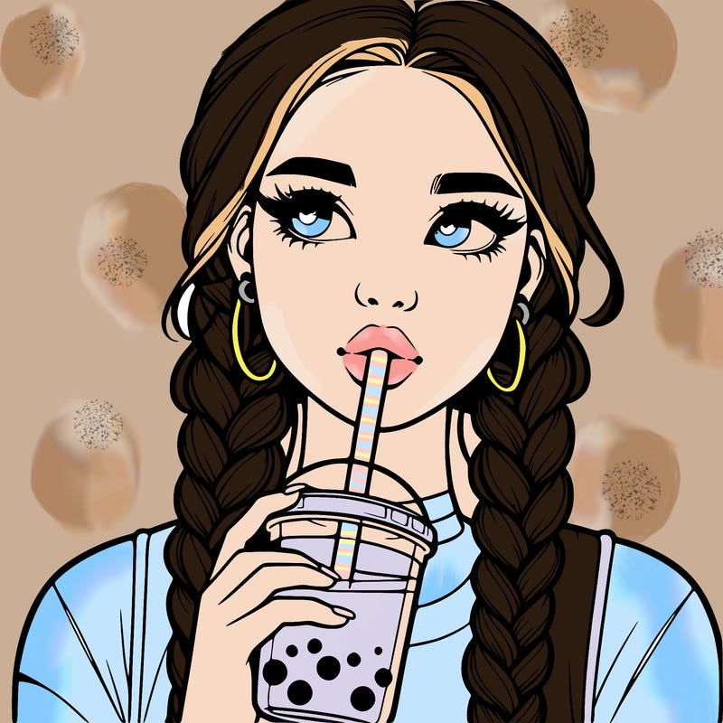 realistic girl with braided hair drinking boba