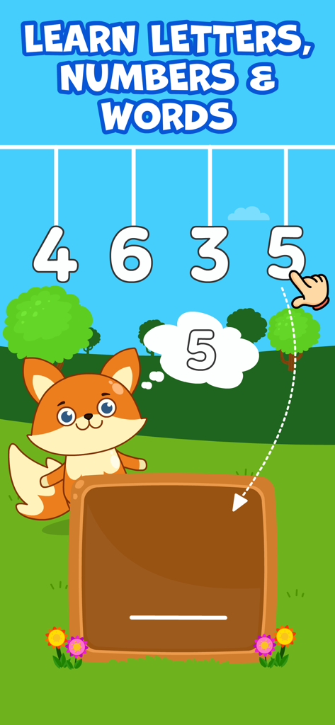 Kids Autism Games - AutiSpark - A number learning game interface from AutiSpark featuring a cartoon fox and interactive numbers