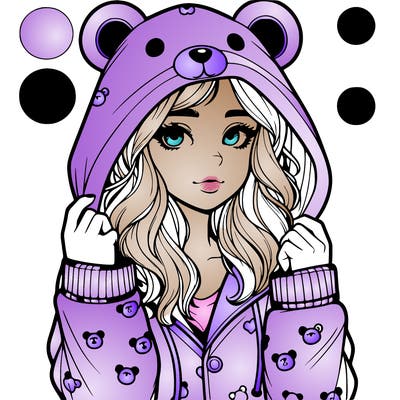 realistic girl in a animal pjs hoodie
