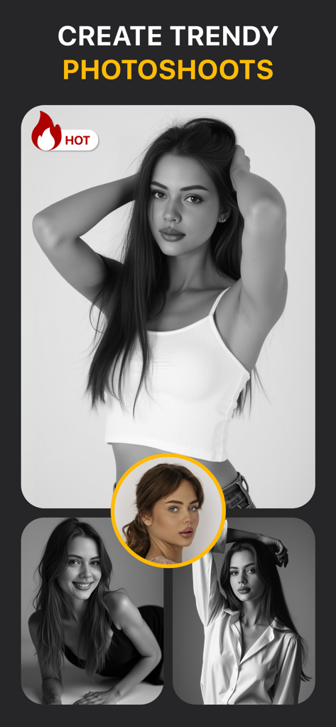 Black and white portrait filters and AI photoshoot effects