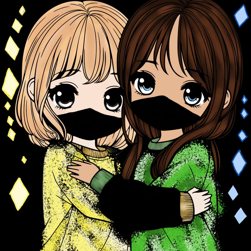 2realistic cute girl who hug together