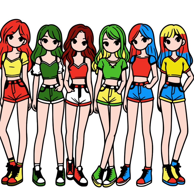 a group of girls wearing crop tops and shorts