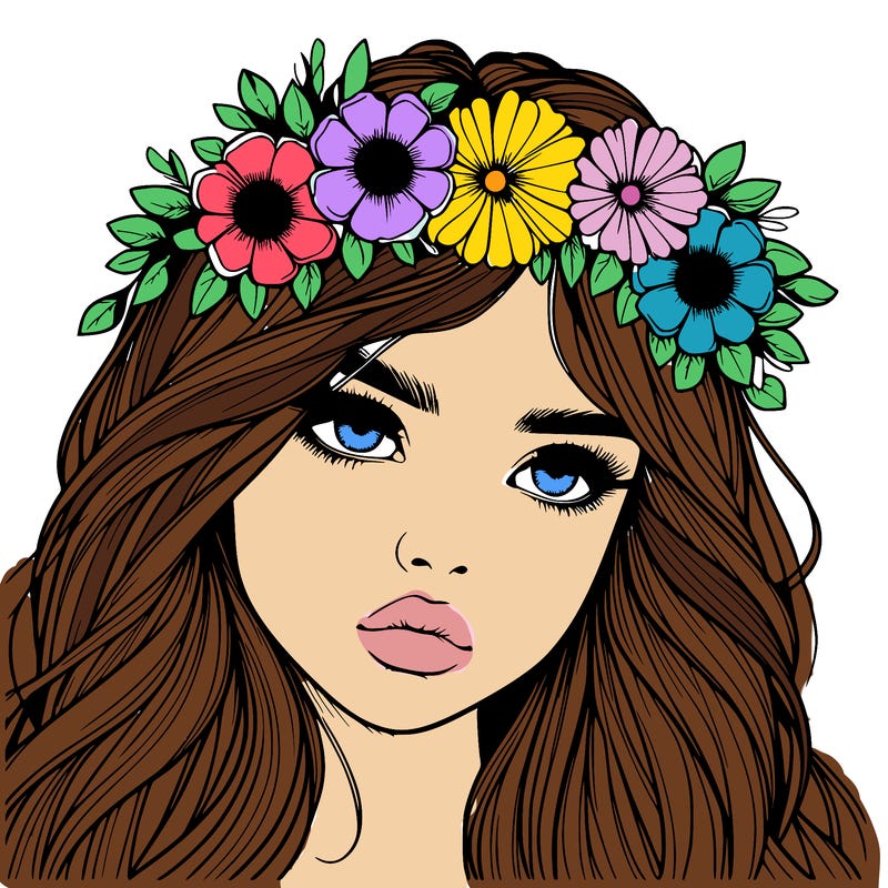 realistic girl with flowers crown