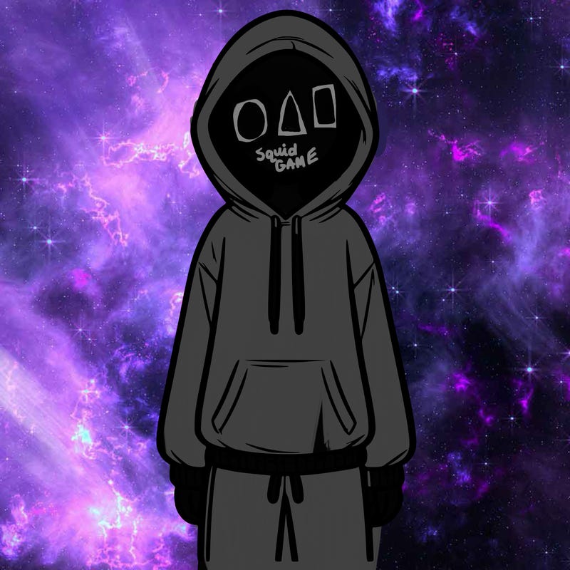 faceless girl in a tracksuit with a hood on and no hair