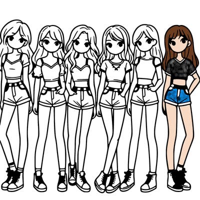a group of girls wearing crop tops and shorts