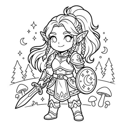 Unleash your creativity with this charming Kawaii Elven Warrior coloring page. Dive into a world of fantasy and bring this cute, brave elf to life with your favorite colors.