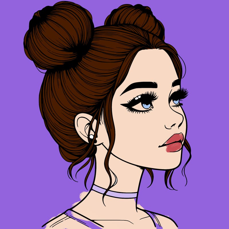 realistic girl with buns on the top of her head