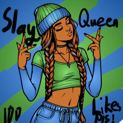 realistic teenage girl with braids and a beanie and crop top doing 🫶🏼