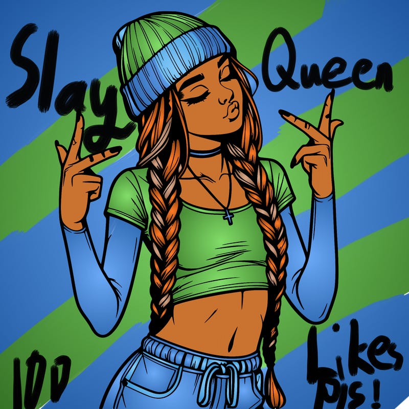 realistic teenage girl with braids and a beanie and crop top doing 🫶🏼