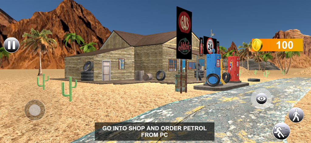 Fuel Gas Station Simulator 25 - Eine 3D-Simulation einer Wüstentankstelle mit Zapfsäulen und einem Shop-Gebäude