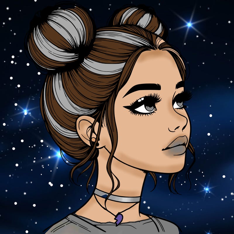 realistic girl with buns on the top of her head