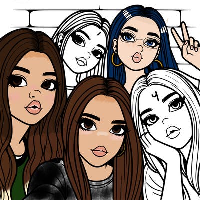 group of teen girls friends y2k up close in a selfie