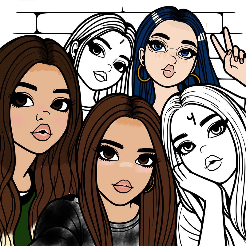 group of teen girls friends y2k up close in a selfie