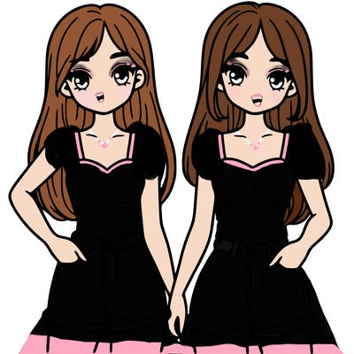 two sisters with crop tops and jean shorts and straight hair