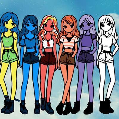 a group of girls wearing crop tops and shorts