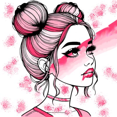 realistic girl with buns on the top of her head