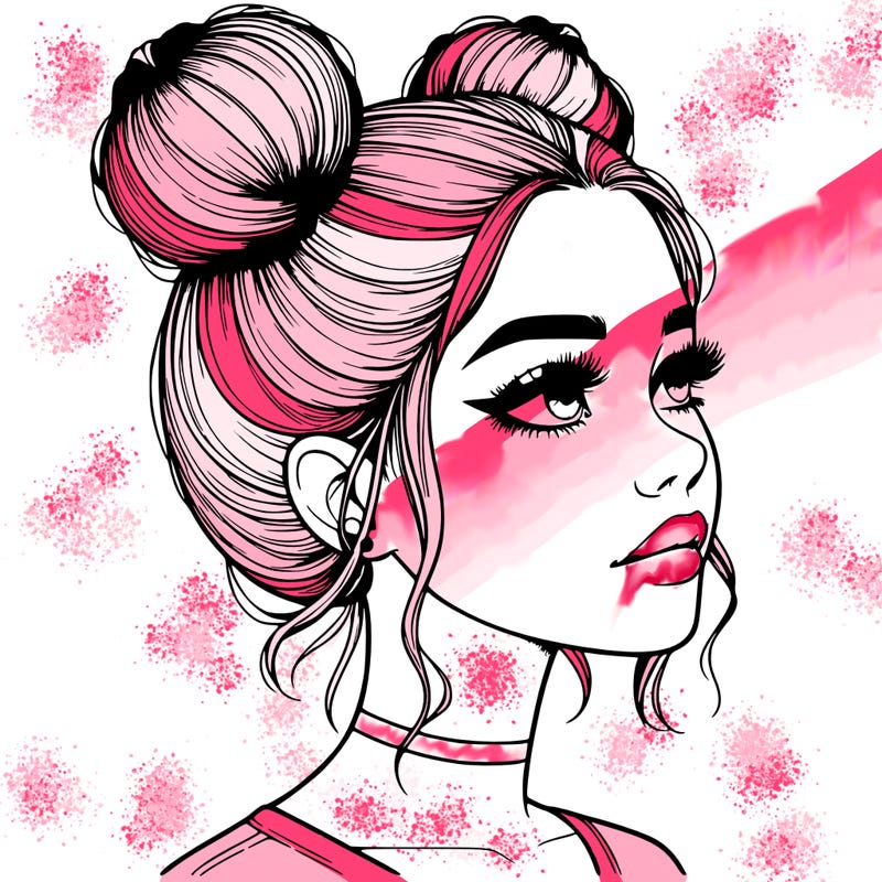 realistic girl with buns on the top of her head