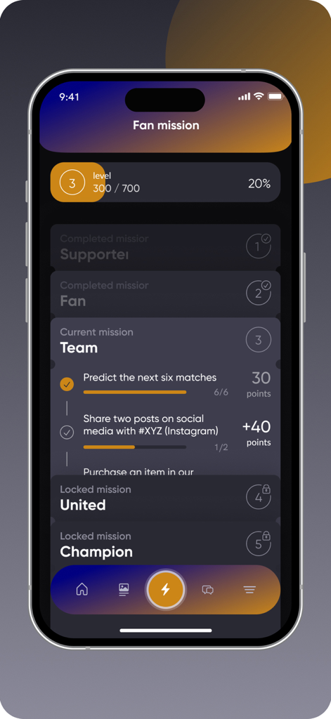 Qarabagh FK - Qarabagh FK app Fan Mission screen showing fan levels and completed tasks