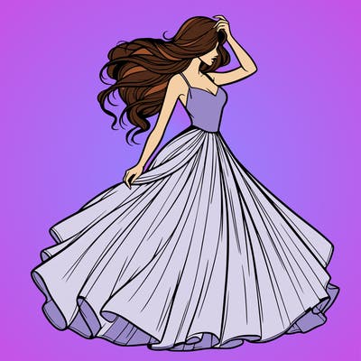 realistic woman with dress flowing in the wind