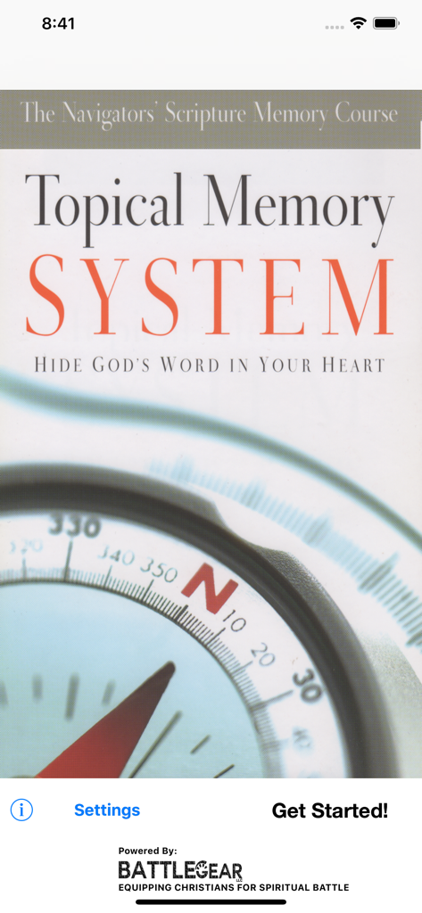 NavsTMS - The home screen of the NavsTMS app displaying the Topical Memory System title and a compass image.