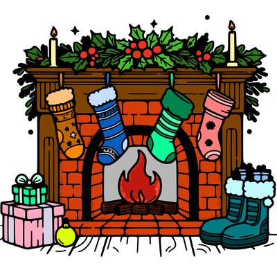 christmas fireplace with  stockings