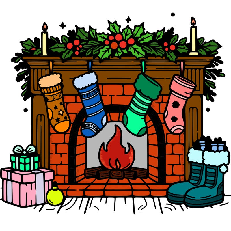 christmas fireplace with  stockings