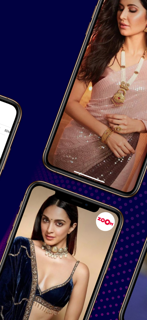 iPhones mit Bollywood-Unterhaltungsnachrichten vom Zoom-Kanal innerhalb der Times Now Network App
