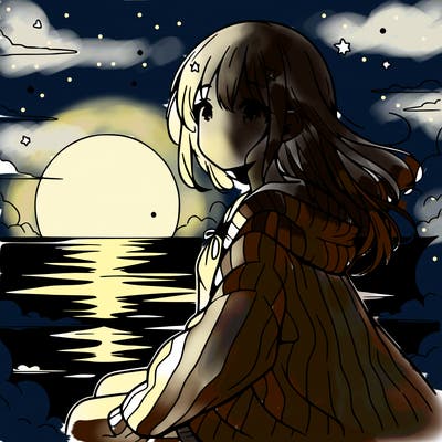 anime girl beside sun set