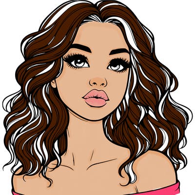 realistic girl with wavy hair and lips