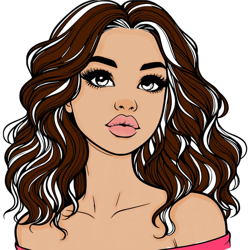 realistic girl with wavy hair and lips