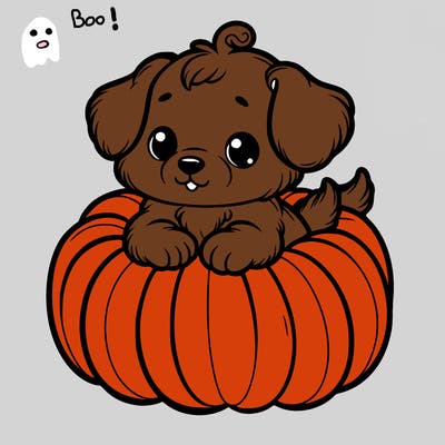cute little puppy in a pumpkin