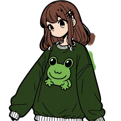 girl wearing frogging sweatshirt