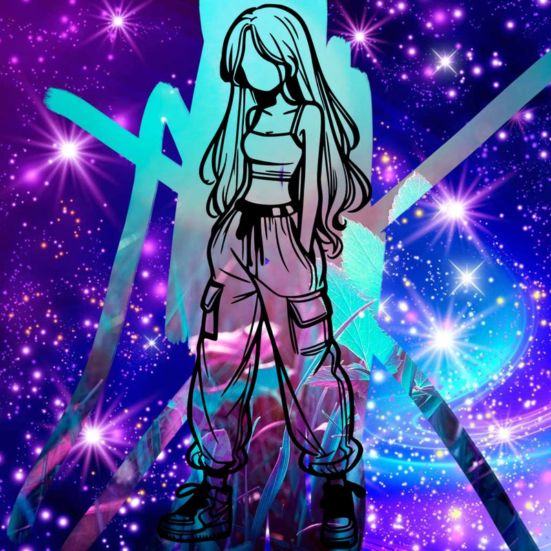 girl in baggy pants crop top and long hair