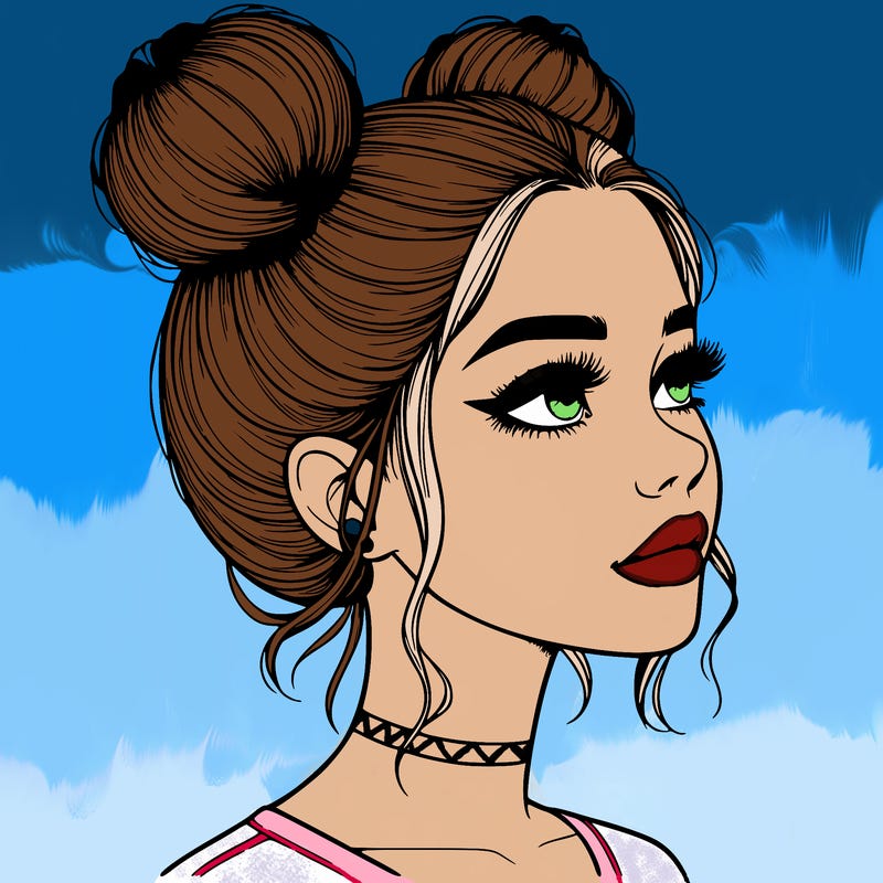 realistic girl with buns on the top of her head